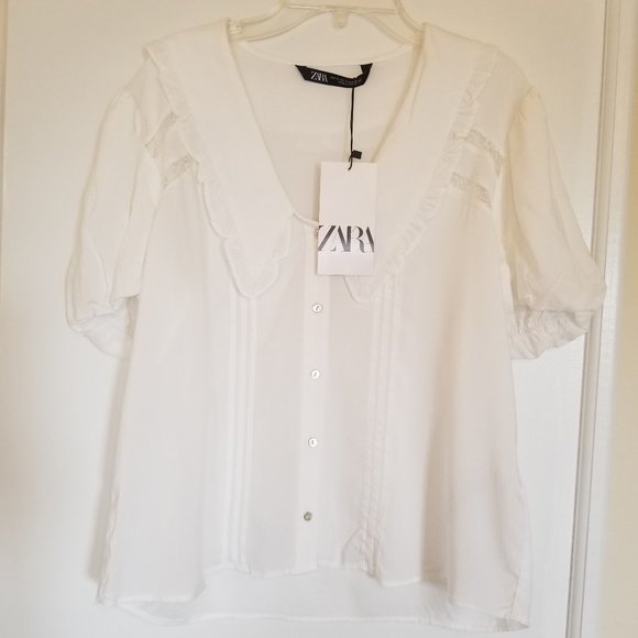 Zara Tops - Zara Off White Short Puffy Sleeve Sailor Collar Shirt (size S) NWT